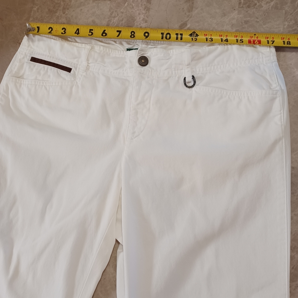 Lauren Ralph Lauren White Straight-Leg Pants with Leather Detail - Size 12 - Picture 8 of 11